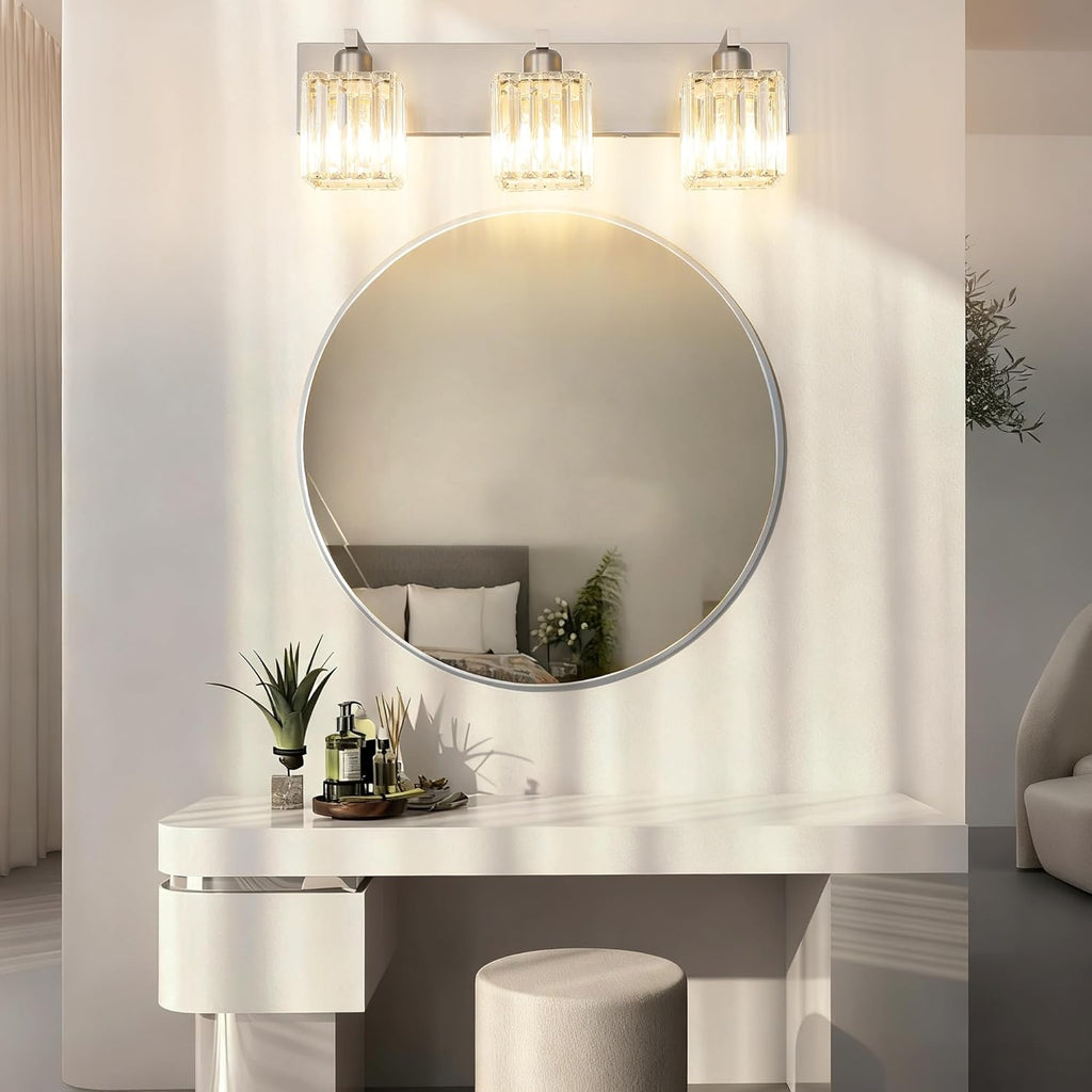 Brushed Nickel 3-Light Crystal Bathroom Vanity Light Fixture (Bulb Not Included)