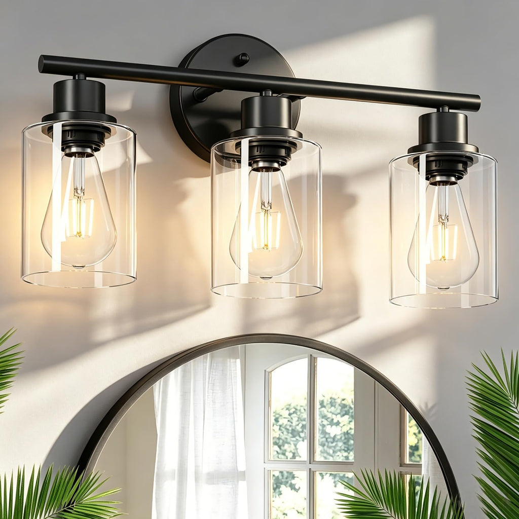 4-Light Brushed Nickel Vanity Lights for Mirror, Bathroom Light Fixtures with Textured Milky White Glass Shade, Modern Kitchen Light Fixtures Wall Sconce Light - E26 Base