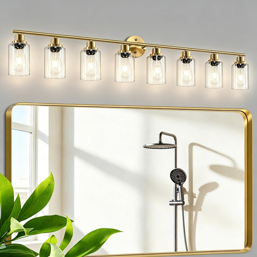 4-Light Brushed Nickel Vanity Lights for Mirror, Bathroom Light Fixtures with Textured Milky White Glass Shade, Modern Kitchen Light Fixtures Wall Sconce Light - E26 Base