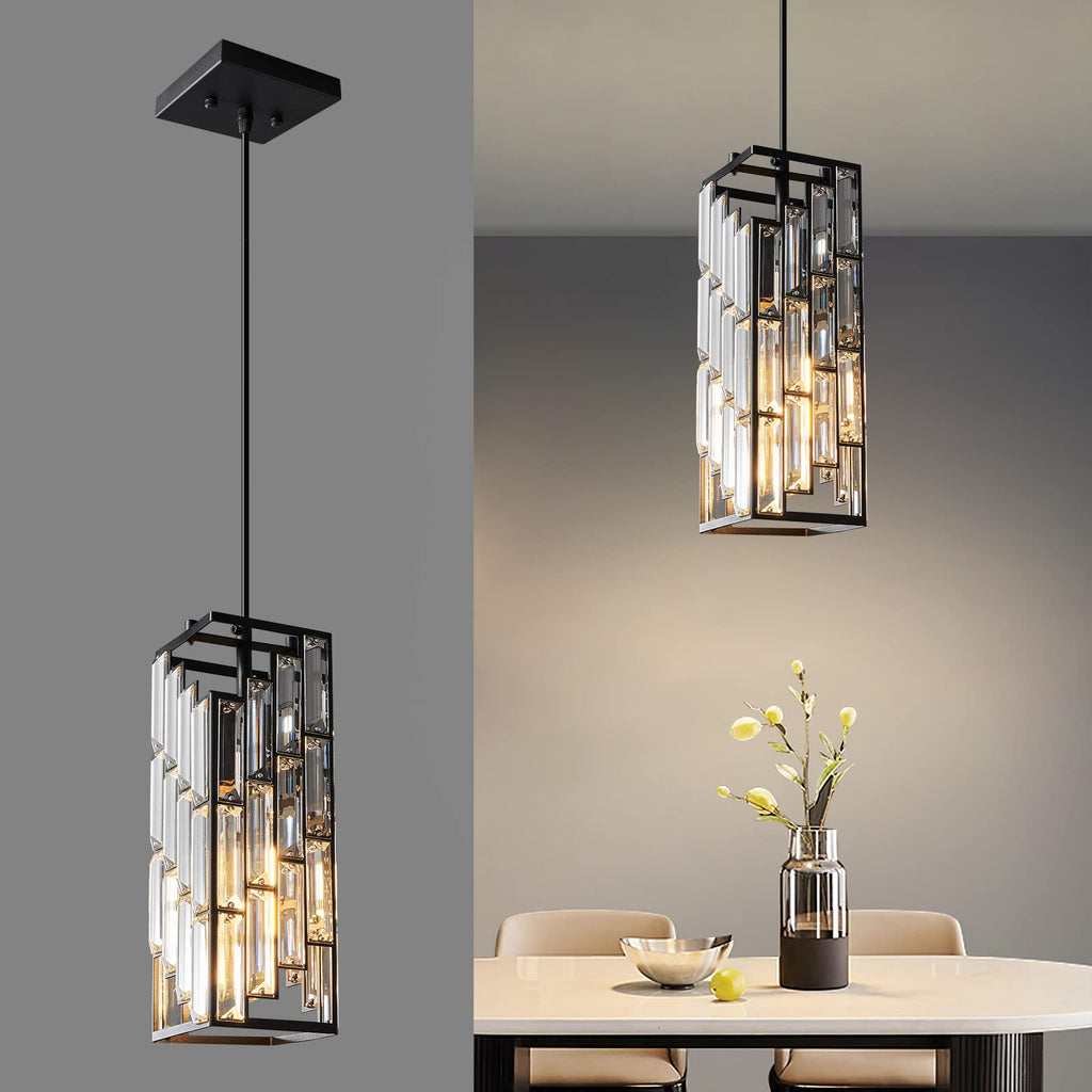 Black Pendant Lighting Modern Pendant Light, Mini Crystal Chandeliers,Adjustable Pendant Light Fixture for Kitchen Island Dinning Room Bedroom (3 Pack)