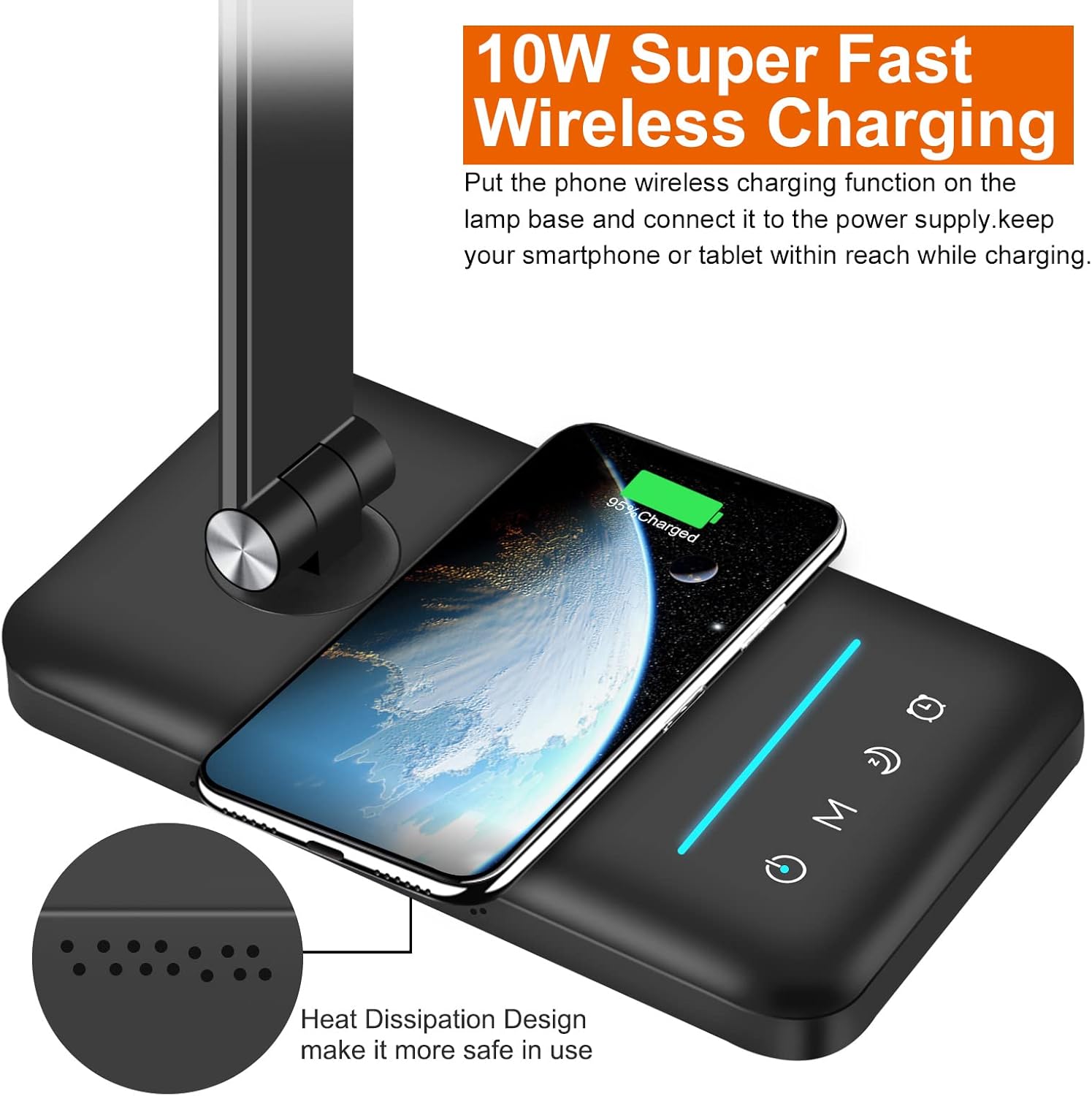 AFROG 8-in-1 LED Desk Lamp with 10W Fast Wireless Charger,USB Charging Port,Desk Lamps for Home Office,5 Color Mode 7 Brightness Desk Light Night Light,40Min Timer, Reading Table Lamp for Bedroom
