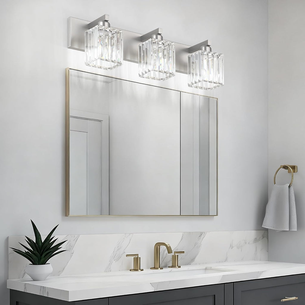 Brushed Nickel 3-Light Crystal Bathroom Vanity Light Fixture (Bulb Not Included)