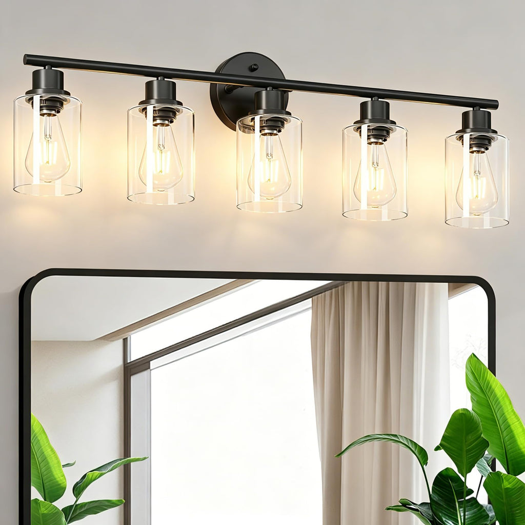 4-Light Brushed Nickel Vanity Lights for Mirror, Bathroom Light Fixtures with Textured Milky White Glass Shade, Modern Kitchen Light Fixtures Wall Sconce Light - E26 Base