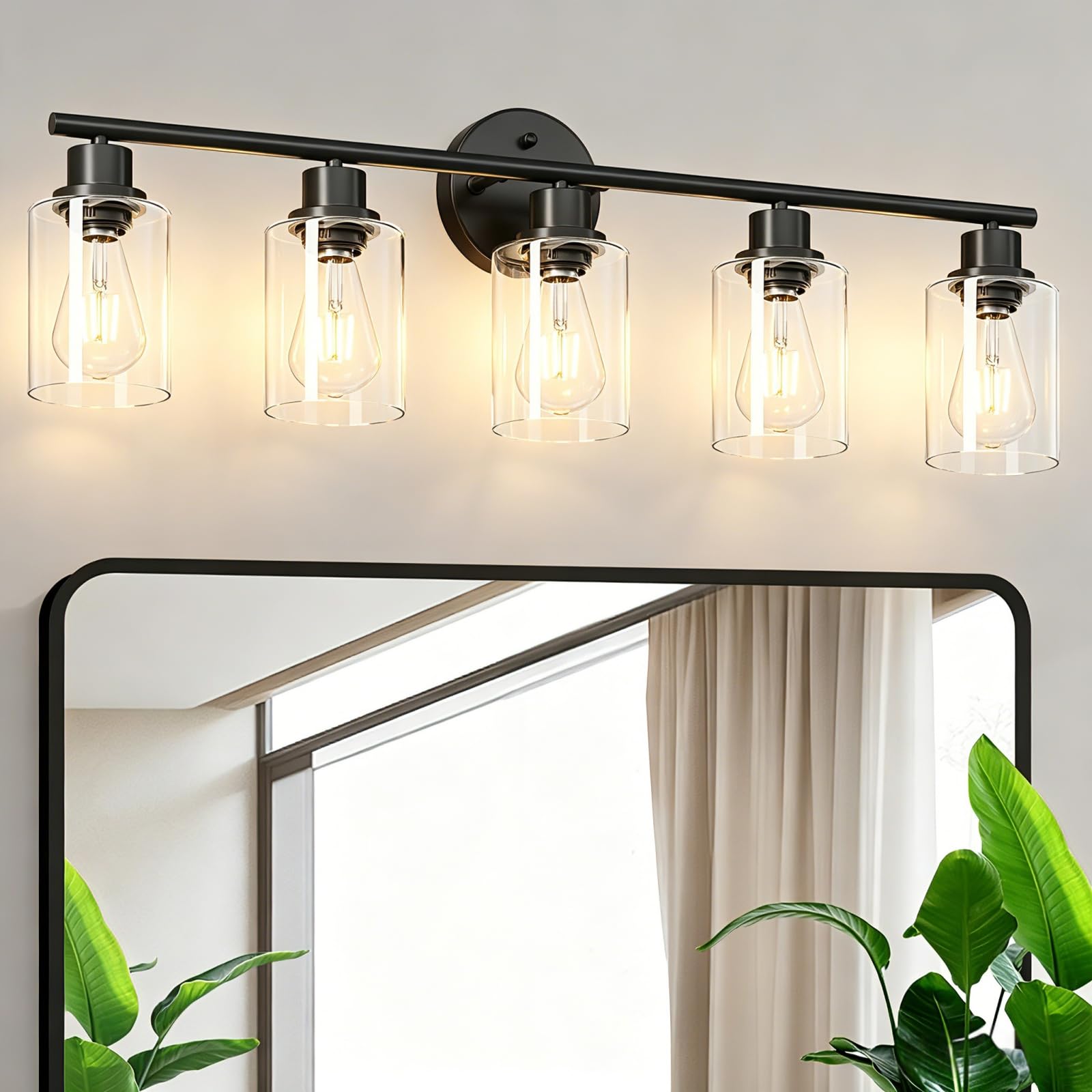 4-Light Brushed Nickel Vanity Lights for Mirror, Bathroom Light Fixtures with Textured Milky White Glass Shade, Modern Kitchen Light Fixtures Wall Sconce Light - E26 Base