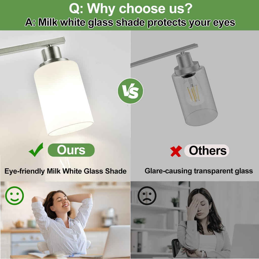 MOKATNG 4-Light Vanity Light with Milky White Shades, Brushed Nickel Bathroom Lighting Fixtures Over Mirror, Modern Bathroom Wall Lamp for Mirror Living Room Cabinet Bedroom