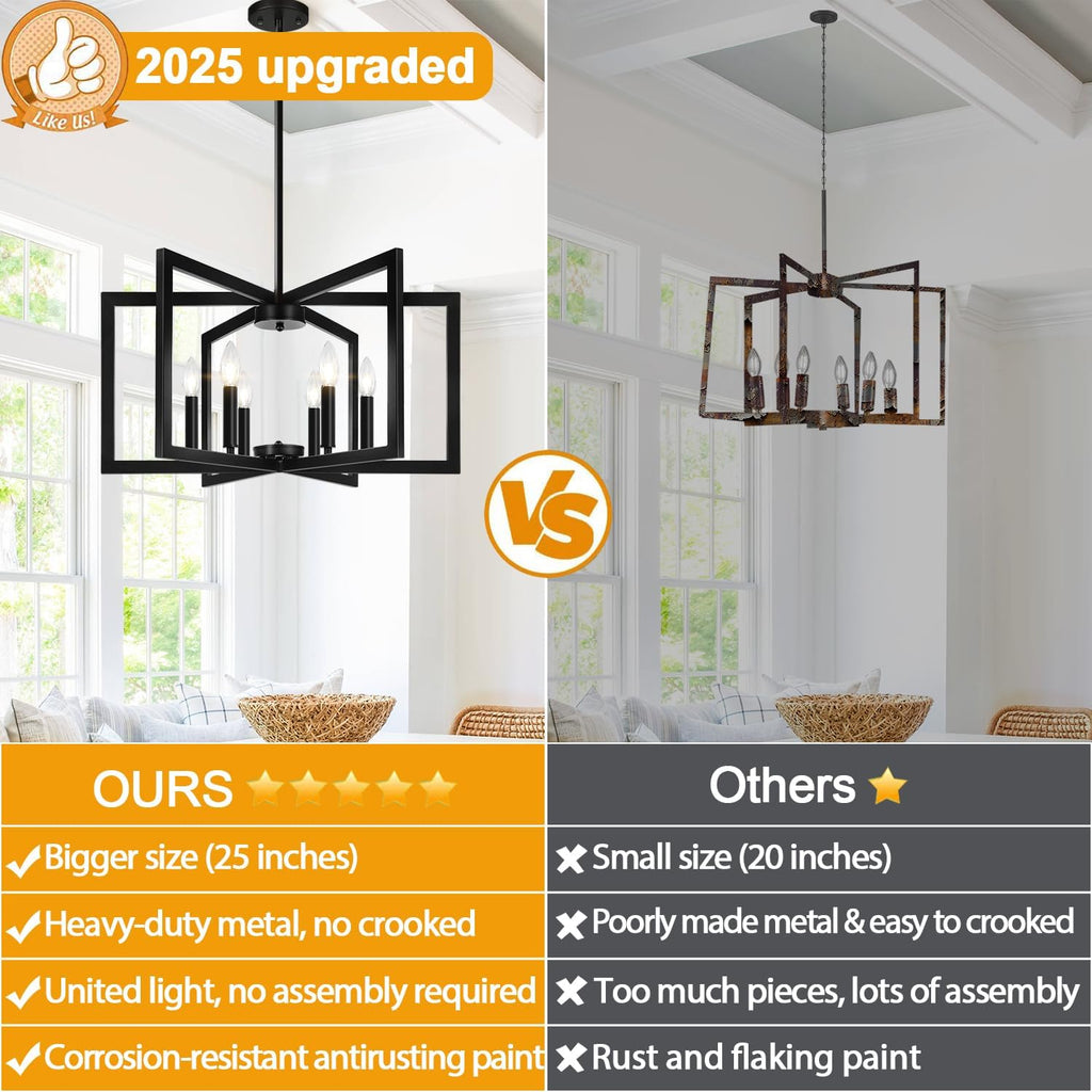 25"-61" Height Adjustable Modern Matte Black Chandelier for Dining Room, No Assembly Required Black Dining Room Light Fixture Over Table, Industrial Metal Pendant Lights Fixture for Kitchen Island