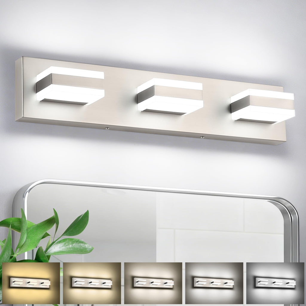 SOLFART Bathroom Vanity Lights Brushed Nickel Light Fixtures for Bathroom Above Mirror 4 Light Led Lights Bath Lighting Fixture Nickel