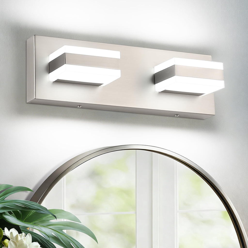 SOLFART Bathroom Vanity Lights Brushed Nickel Light Fixtures for Bathroom Above Mirror 4 Light Led Lights Bath Lighting Fixture Nickel