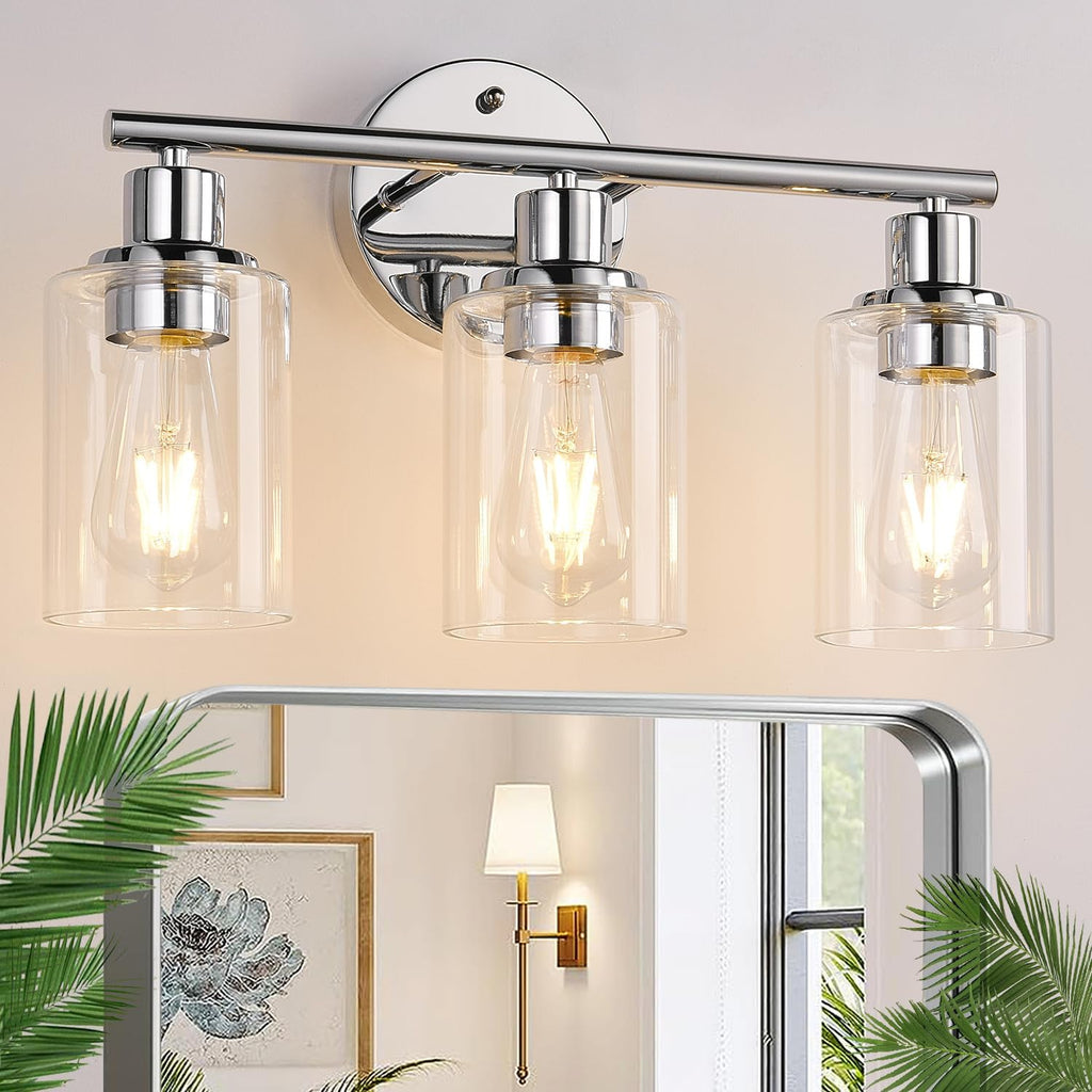 Zarbitta 3-Light Bathroom Light Fixtures, Brushed Nickel Vanity Light, Farmhouse Wall Lights with Milky White Frosted Glass Shades, Bathroom Wall Lamp for Mirror Kitchen Bedroom Hallway Living Room