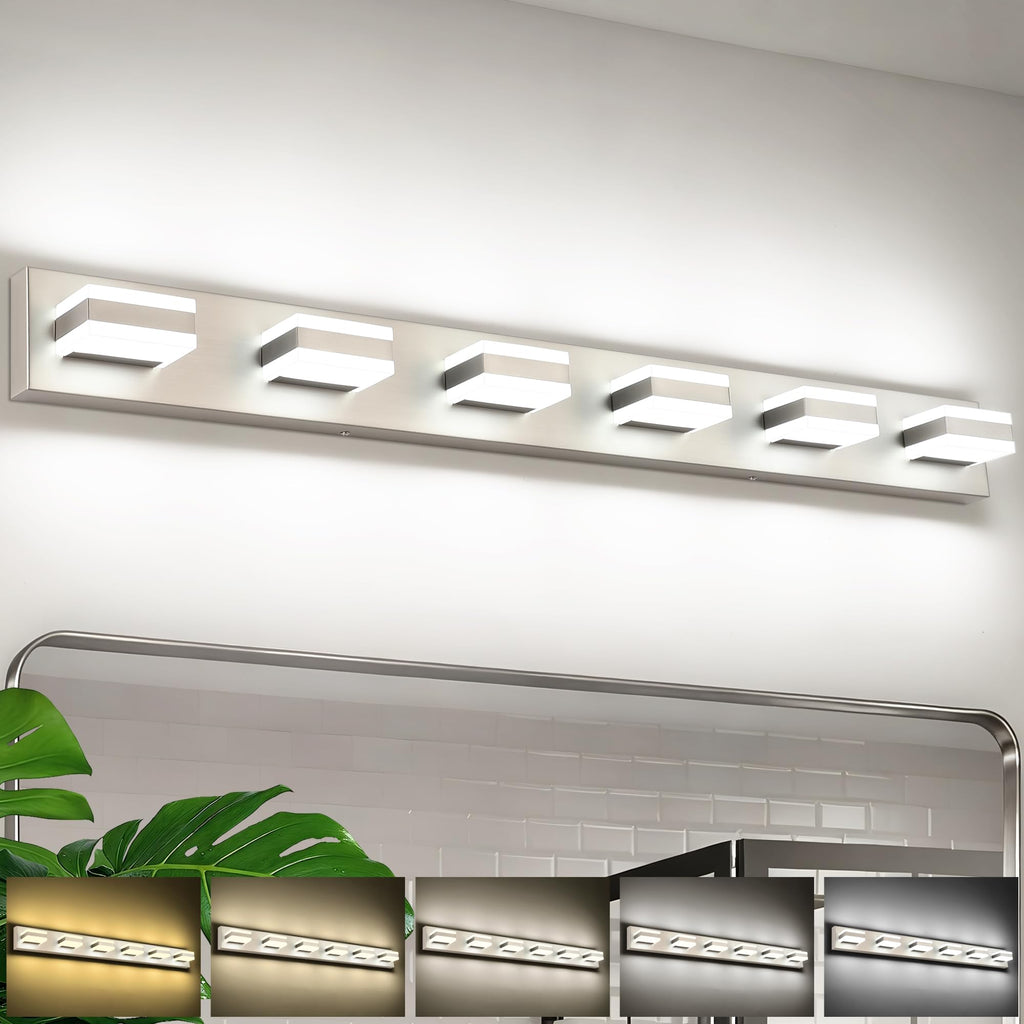 SOLFART Bathroom Vanity Lights Brushed Nickel Light Fixtures for Bathroom Above Mirror 4 Light Led Lights Bath Lighting Fixture Nickel
