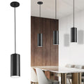 Black 4 Inch Cylinder LED Pendant Light with Dipswitch, 25W Island Hanging Lamp for Kitchen Bedroom