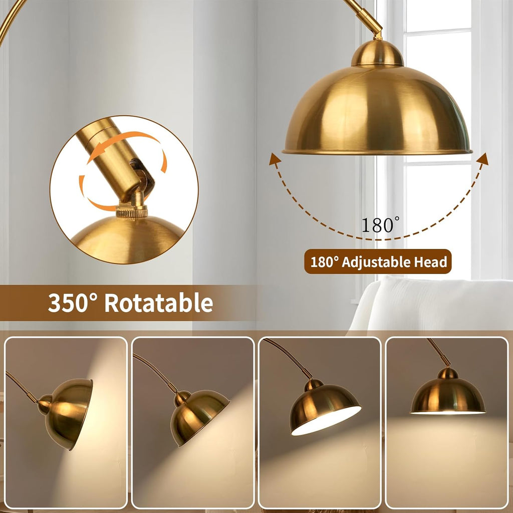 Modern Arc Floor Lamp with Remote Control 12W Stepless Dimmable Arched Standing Lamp, Adjustable Metal Hanging Shade, Tall Over the Couch Pole Light for Living Room, Bedroom, Office(Gold)