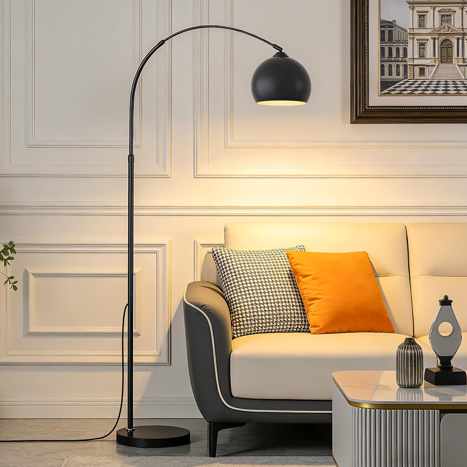 Matte Black Arc Floor Lamp 71" Tall, Dimmable 12W LED Smart Standing Lamp with Remote Control, 360° Rotatable Adjustable Height & Span, Reading Floor Lamp for Living Room, Bedroom, Office, Library