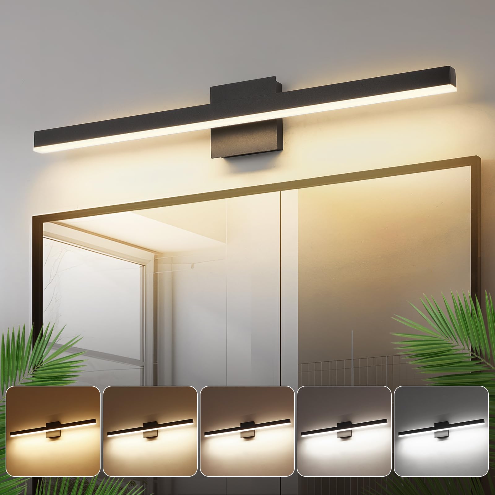 Joossnwell Brushed Nickel Vanity Light for Bathroom Lighting Fixtures Over Mirror Modern Bath Vanity Lights Bar 5CCT Diammable Bathroom Lights 31.5 inch ETL Certificated