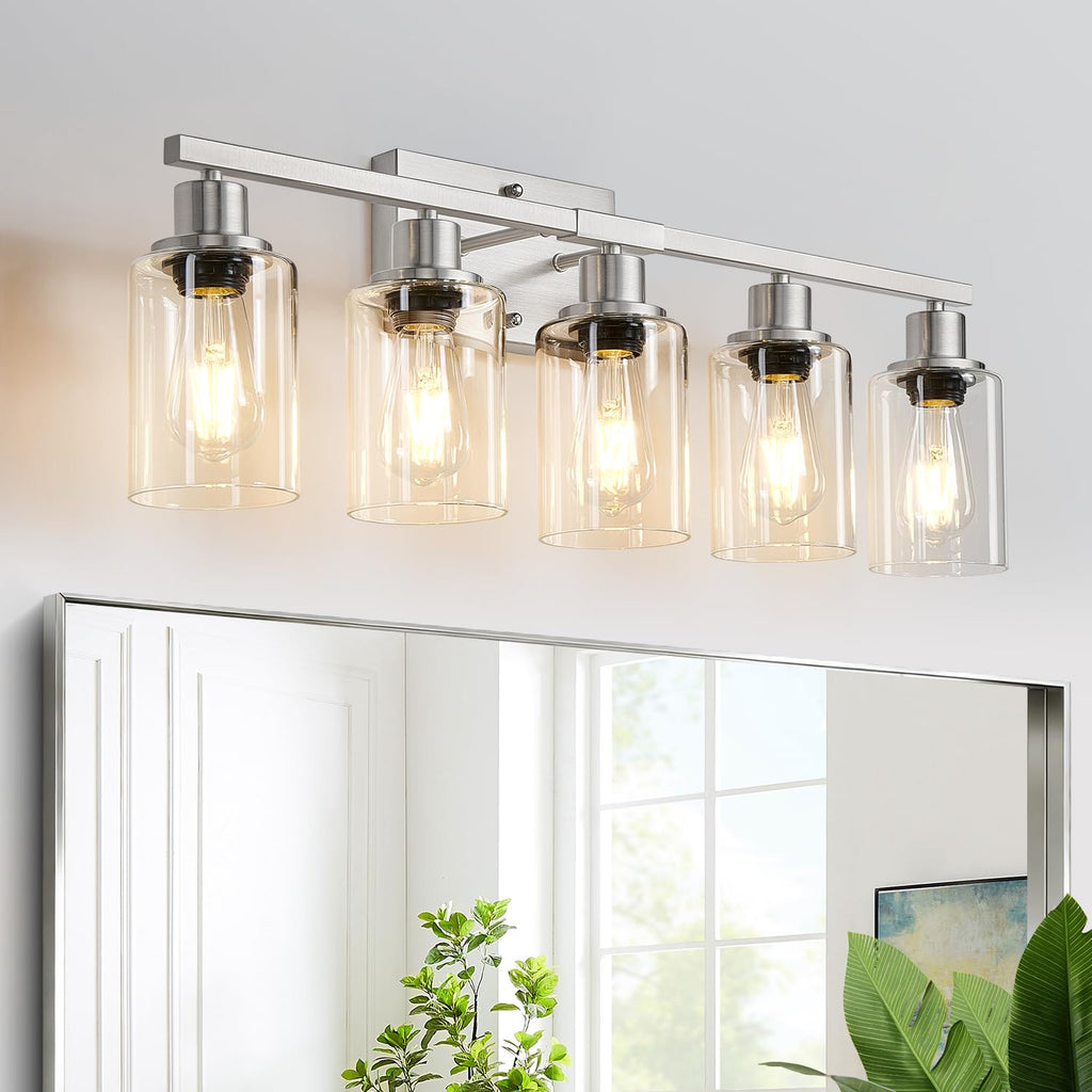 MOKATNG 4-Light Vanity Light with Milky White Shades, Brushed Nickel Bathroom Lighting Fixtures Over Mirror, Modern Bathroom Wall Lamp for Mirror Living Room Cabinet Bedroom