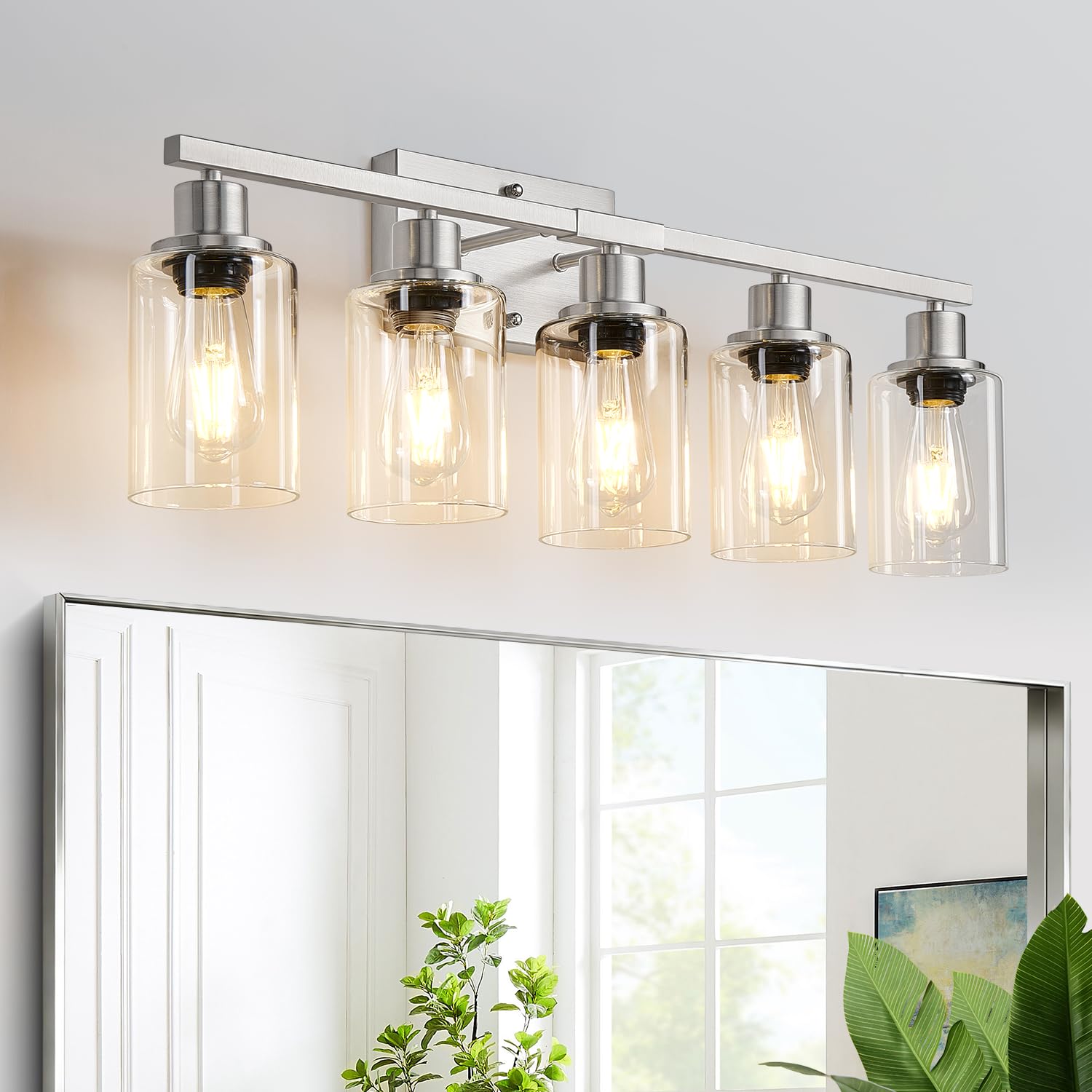 MOKATNG 4-Light Vanity Light with Milky White Shades, Brushed Nickel Bathroom Lighting Fixtures Over Mirror, Modern Bathroom Wall Lamp for Mirror Living Room Cabinet Bedroom