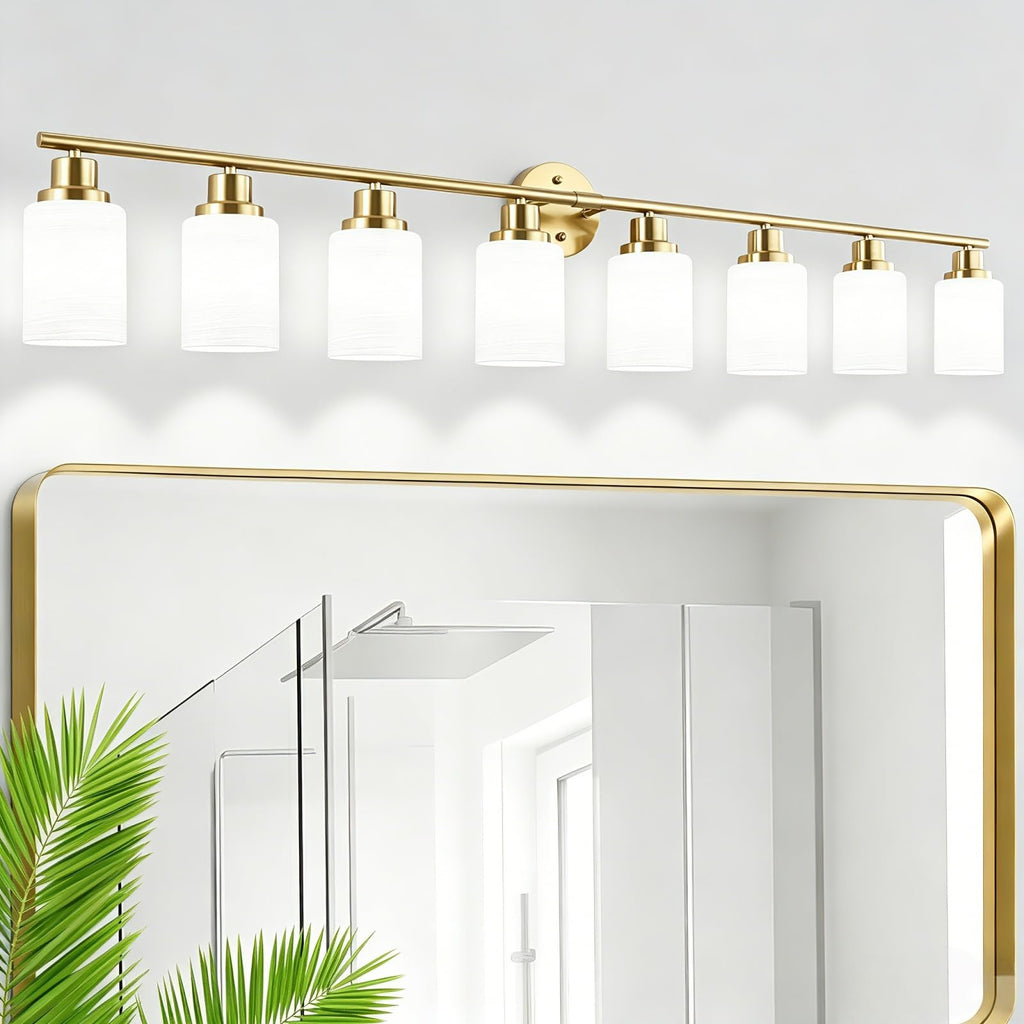4-Light Brushed Nickel Vanity Lights for Mirror, Bathroom Light Fixtures with Textured Milky White Glass Shade, Modern Kitchen Light Fixtures Wall Sconce Light - E26 Base