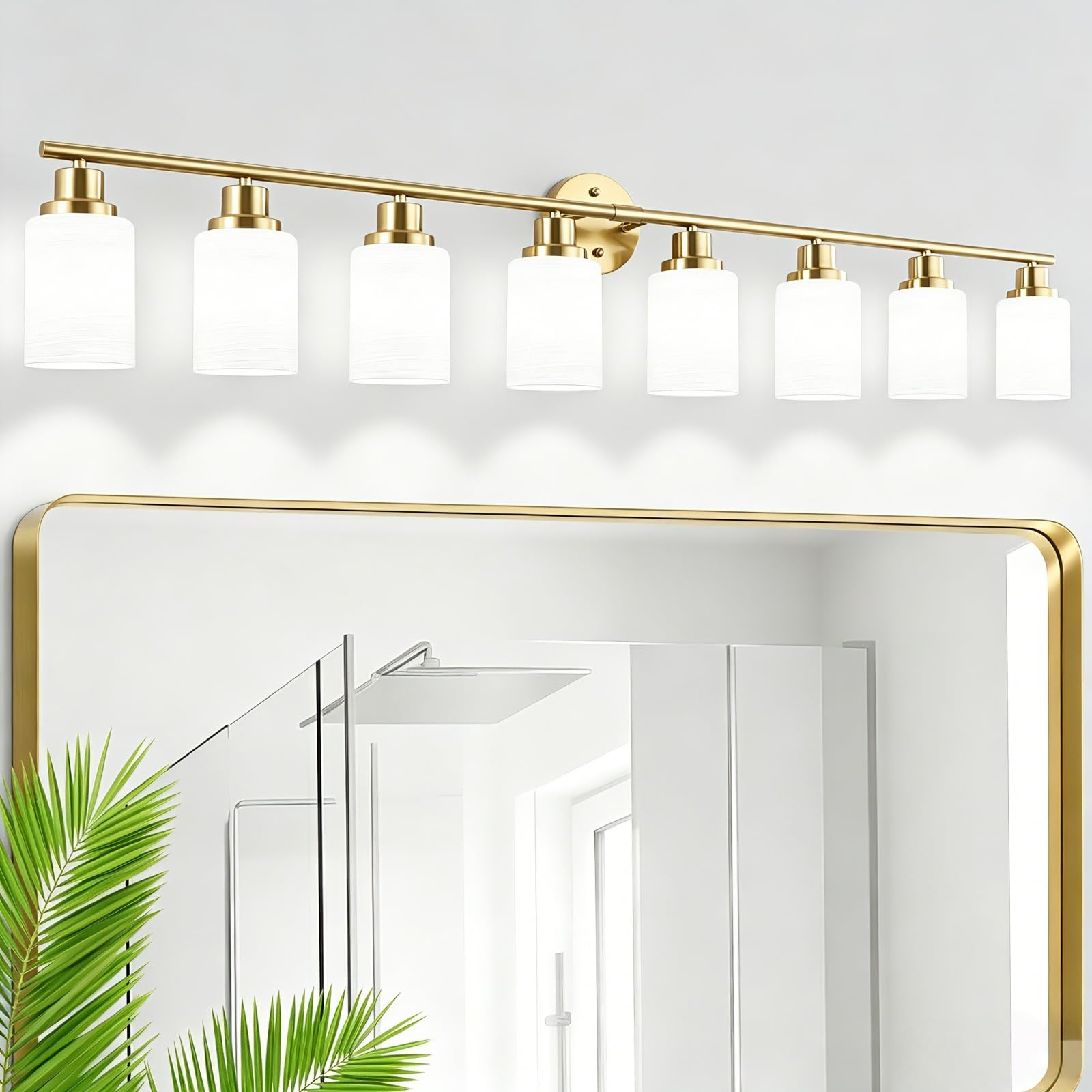 4-Light Brushed Nickel Vanity Lights for Mirror, Bathroom Light Fixtures with Textured Milky White Glass Shade, Modern Kitchen Light Fixtures Wall Sconce Light - E26 Base