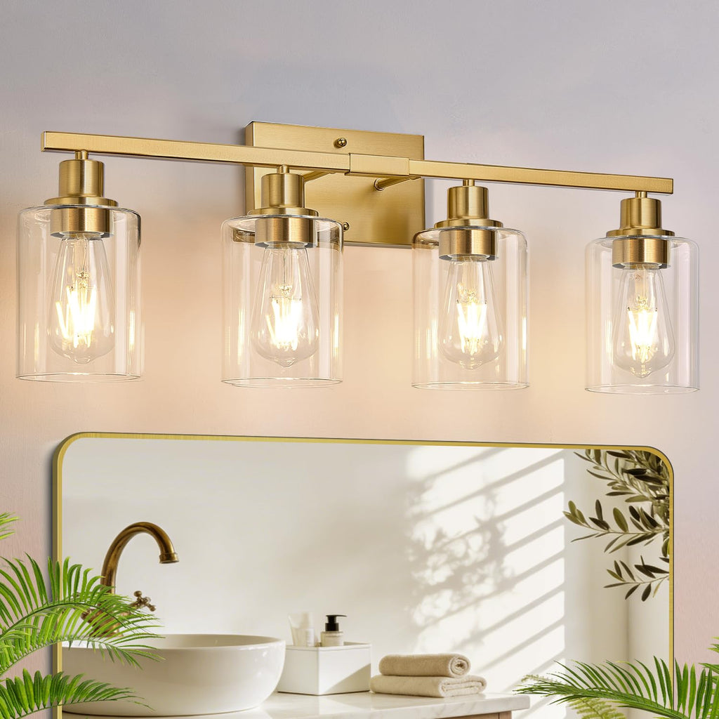 MOKATNG 4-Light Vanity Light with Milky White Shades, Brushed Nickel Bathroom Lighting Fixtures Over Mirror, Modern Bathroom Wall Lamp for Mirror Living Room Cabinet Bedroom