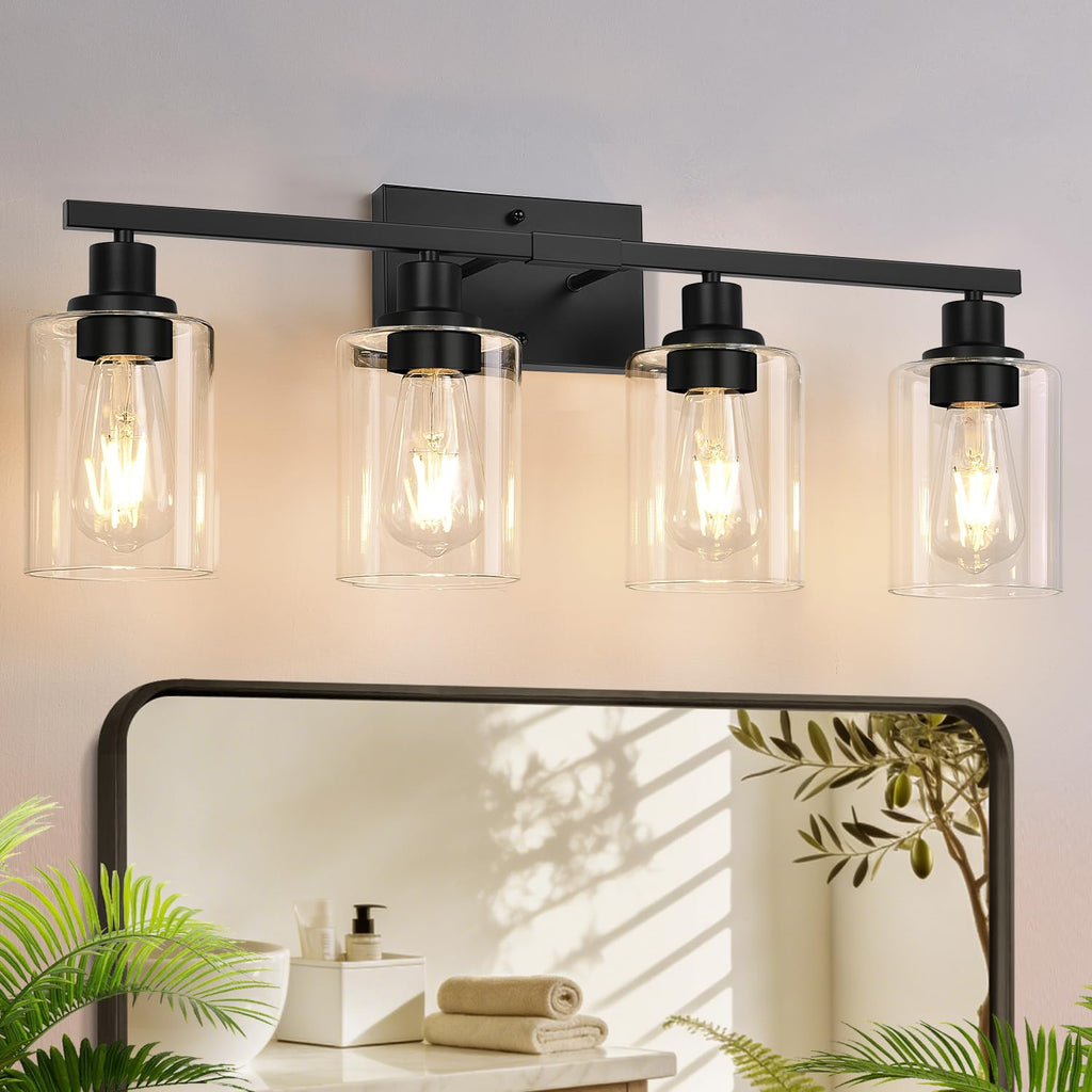 MOKATNG 4-Light Vanity Light with Milky White Shades, Brushed Nickel Bathroom Lighting Fixtures Over Mirror, Modern Bathroom Wall Lamp for Mirror Living Room Cabinet Bedroom
