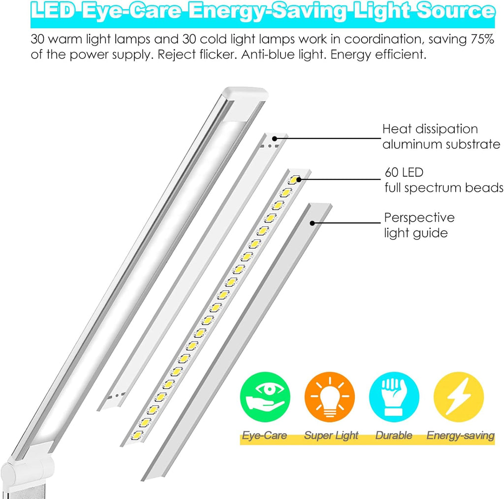 LED Desk Lamp with Wireless Charger, USB Charging Port, Desk Light with 10 Brightness, 5 Color Modes, Dimmable Eye Caring Reading Desk Lamps for Home Office, Touch Control, Auto Timer, White