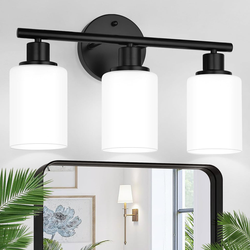 Zarbitta 3-Light Bathroom Light Fixtures, Brushed Nickel Vanity Light, Farmhouse Wall Lights with Milky White Frosted Glass Shades, Bathroom Wall Lamp for Mirror Kitchen Bedroom Hallway Living Room