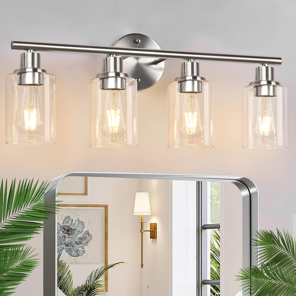 Zarbitta 3-Light Bathroom Light Fixtures, Brushed Nickel Vanity Light, Farmhouse Wall Lights with Milky White Frosted Glass Shades, Bathroom Wall Lamp for Mirror Kitchen Bedroom Hallway Living Room