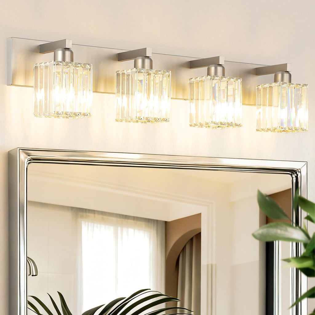 Brushed Nickel 3-Light Crystal Bathroom Vanity Light Fixture (Bulb Not Included)