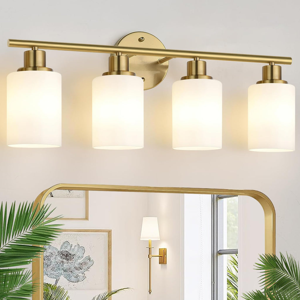 Zarbitta 3-Light Bathroom Light Fixtures, Brushed Nickel Vanity Light, Farmhouse Wall Lights with Milky White Frosted Glass Shades, Bathroom Wall Lamp for Mirror Kitchen Bedroom Hallway Living Room