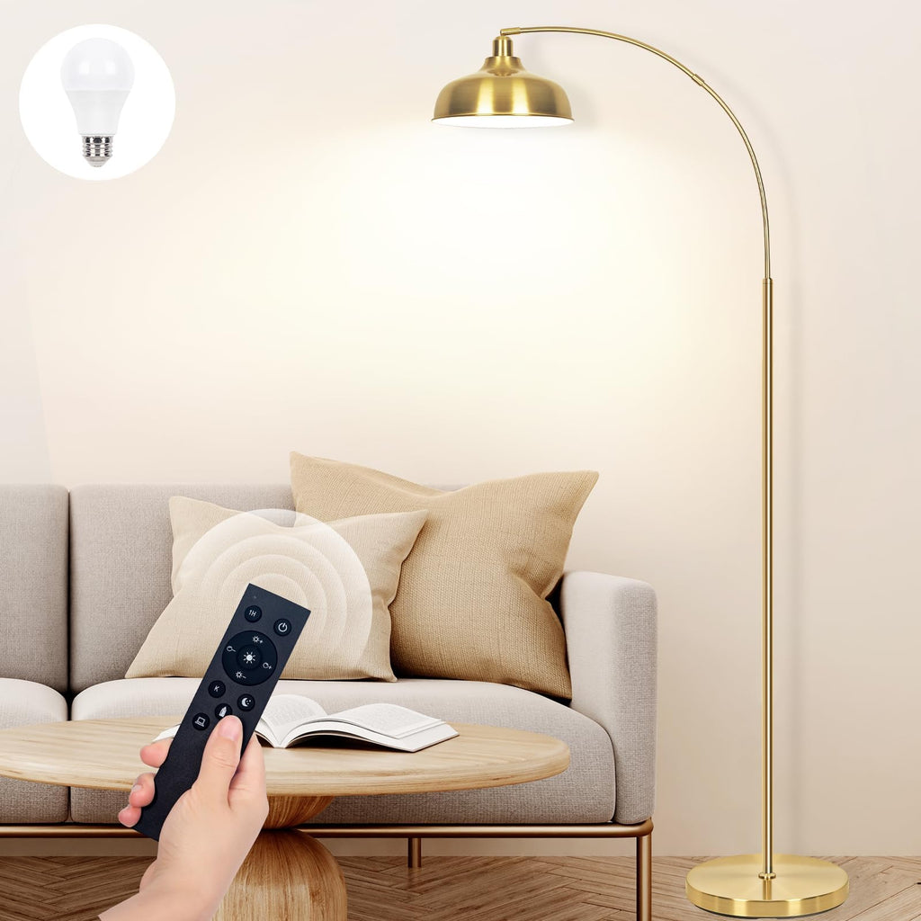 Arc Floor Lamps Bronze, Standing Lamps for Living Room with Remote Control, Foot Switch, Metal Shade, Arched Floor Lamp with Stepless Dimmable LED Bulb, Brown Floor Reading Tall Lamp for Bedroom