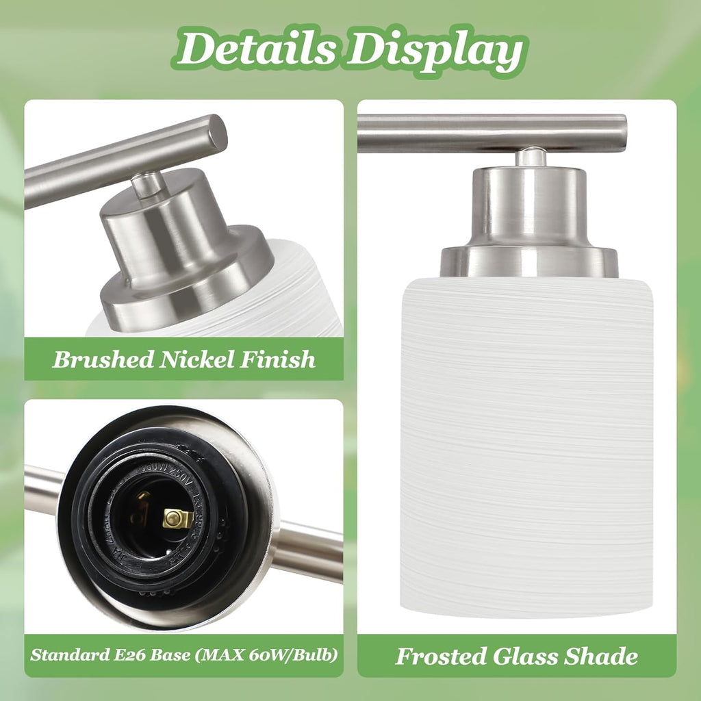 4-Light Brushed Nickel Vanity Lights for Mirror, Bathroom Light Fixtures with Textured Milky White Glass Shade, Modern Kitchen Light Fixtures Wall Sconce Light - E26 Base