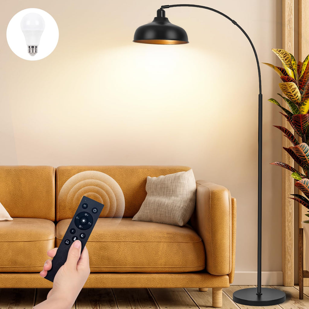 Arc Floor Lamps Bronze, Standing Lamps for Living Room with Remote Control, Foot Switch, Metal Shade, Arched Floor Lamp with Stepless Dimmable LED Bulb, Brown Floor Reading Tall Lamp for Bedroom