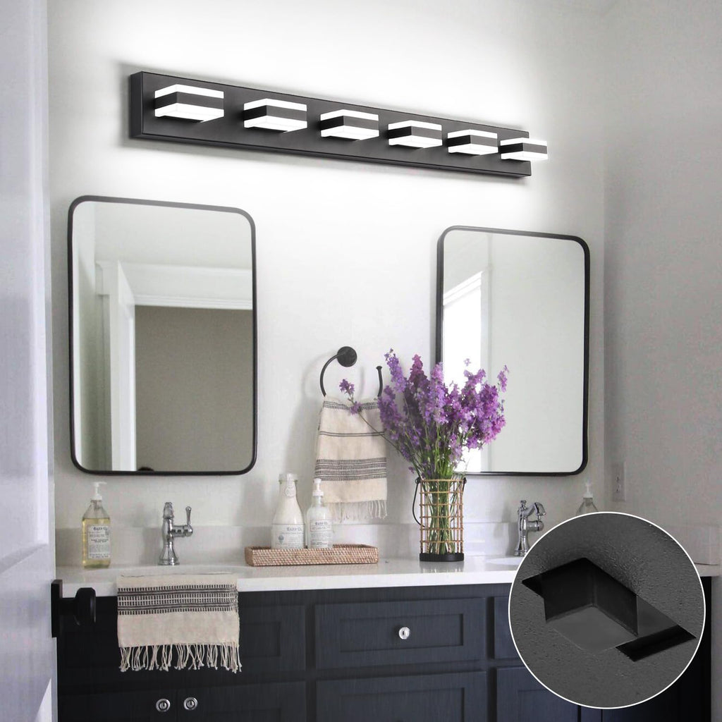 SOLFART Bathroom Vanity Lights Brushed Nickel Light Fixtures for Bathroom Above Mirror 4 Light Led Lights Bath Lighting Fixture Nickel