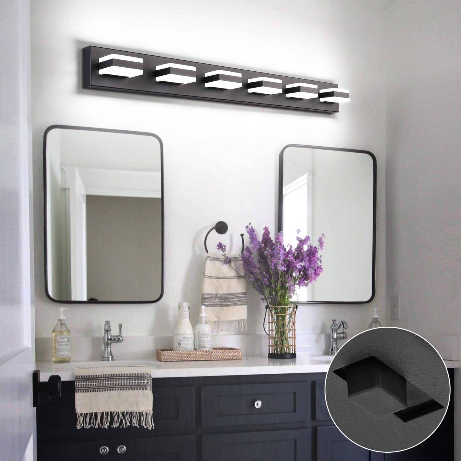 SOLFART Bathroom Vanity Lights Brushed Nickel Light Fixtures for Bathroom Above Mirror 4 Light Led Lights Bath Lighting Fixture Nickel