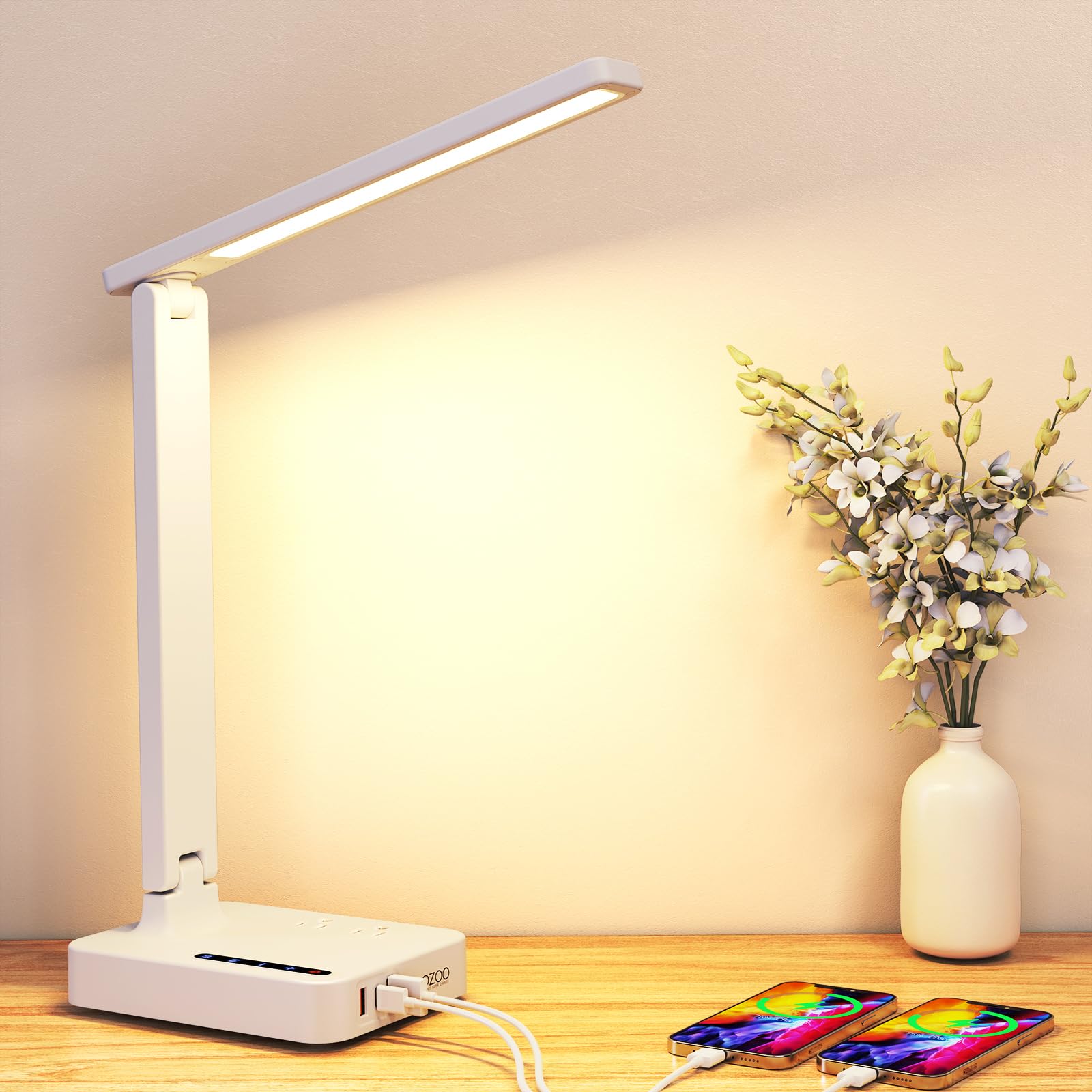 cozoo LED Desk Lamp for Home Office, 15W Bright Desk Light with Wireless Charger Pen Holder, Gooseneck Small Table Lamp for Bedroom, Study, Reading, Work, Task, Craft, College Dorm Room Accessories