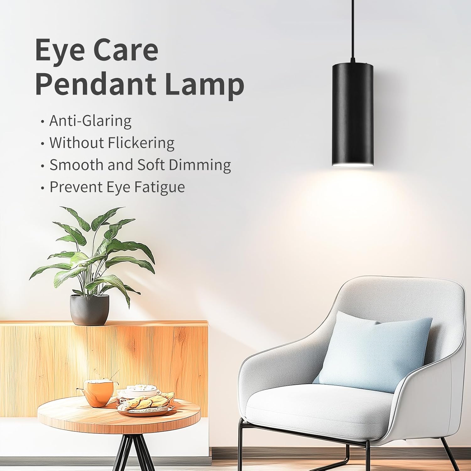 Black 4 Inch Cylinder LED Pendant Light with Dipswitch, 25W Island Hanging Lamp for Kitchen Bedroom