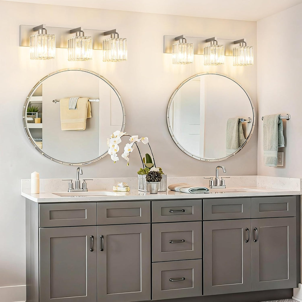 Brushed Nickel 3-Light Crystal Bathroom Vanity Light Fixture (Bulb Not Included)