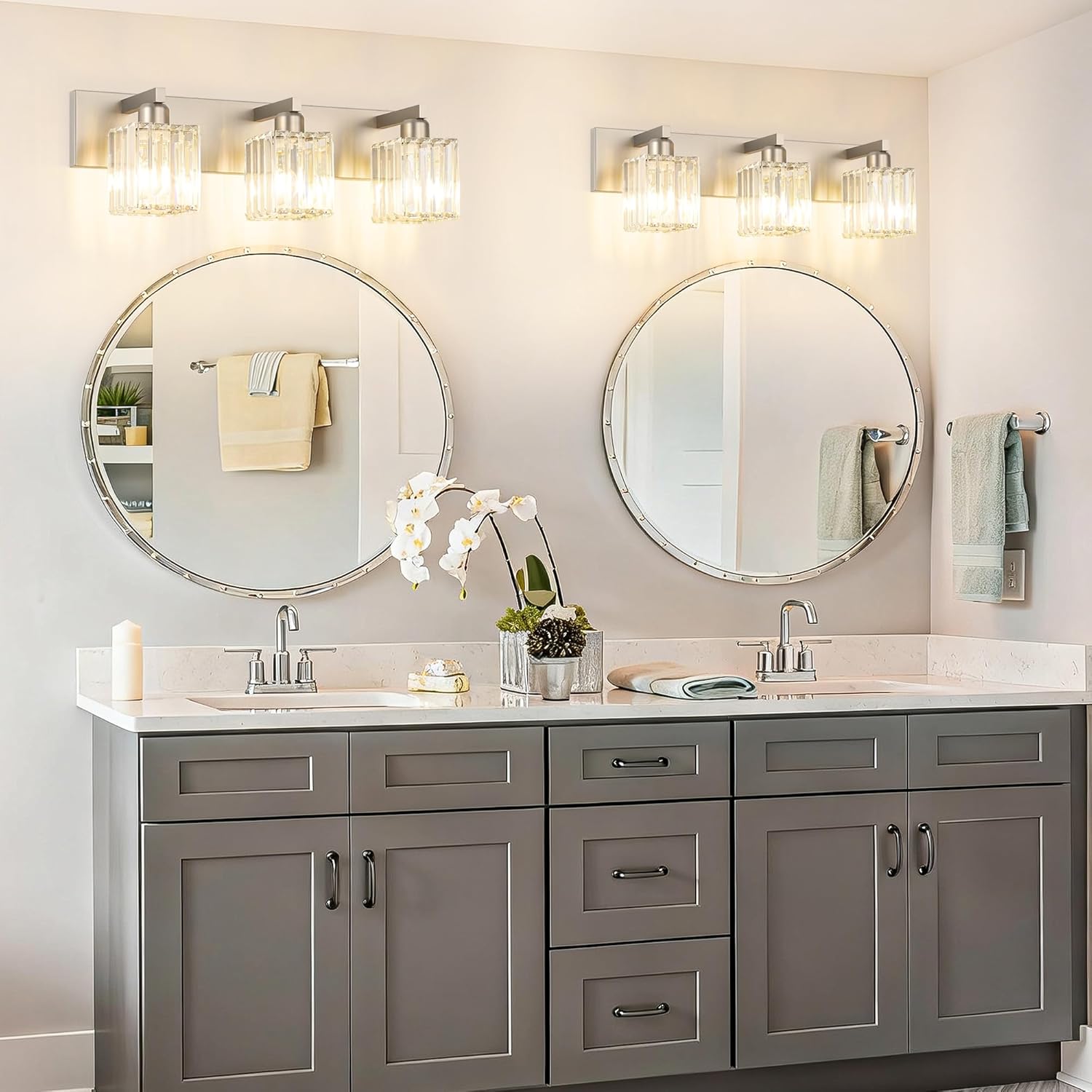 Brushed Nickel 3-Light Crystal Bathroom Vanity Light Fixture (Bulb Not Included)