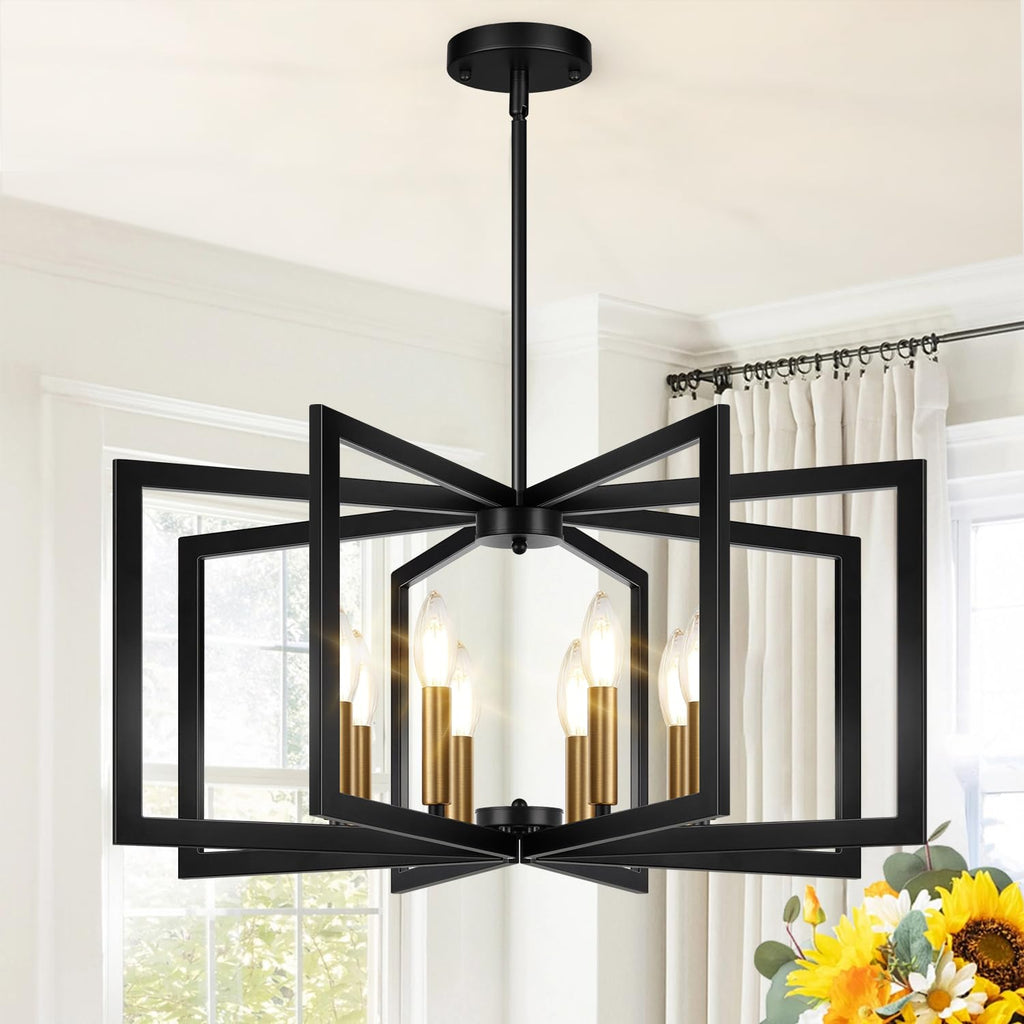25"-61" Height Adjustable Modern Matte Black Chandelier for Dining Room, No Assembly Required Black Dining Room Light Fixture Over Table, Industrial Metal Pendant Lights Fixture for Kitchen Island
