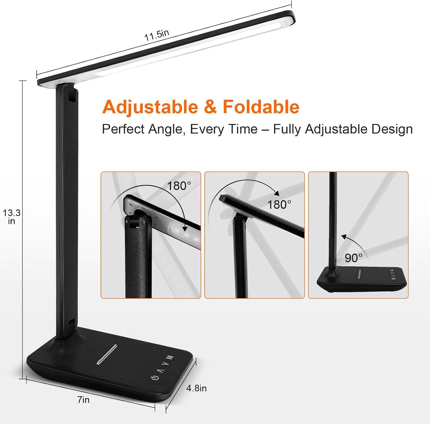 shinelife LED Desk Lamp for Office Home, Bright Desk Light with USB Charging Port, Adjustable Dimmable Desk Lamps 5 Modes 5 Brightness, Touch Study Lamp for Nail, Craft, Puzzle, Sewing, Study, Black