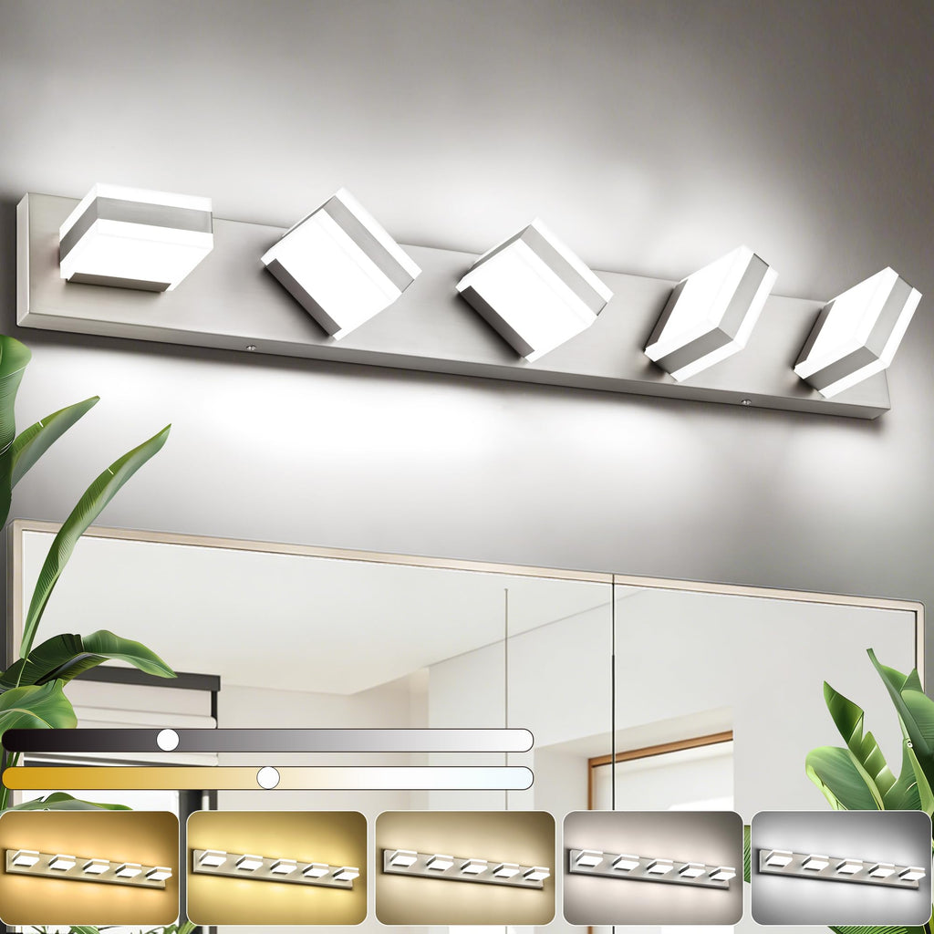 SOLFART Bathroom Vanity Lights Brushed Nickel Light Fixtures for Bathroom Above Mirror 4 Light Led Lights Bath Lighting Fixture Nickel