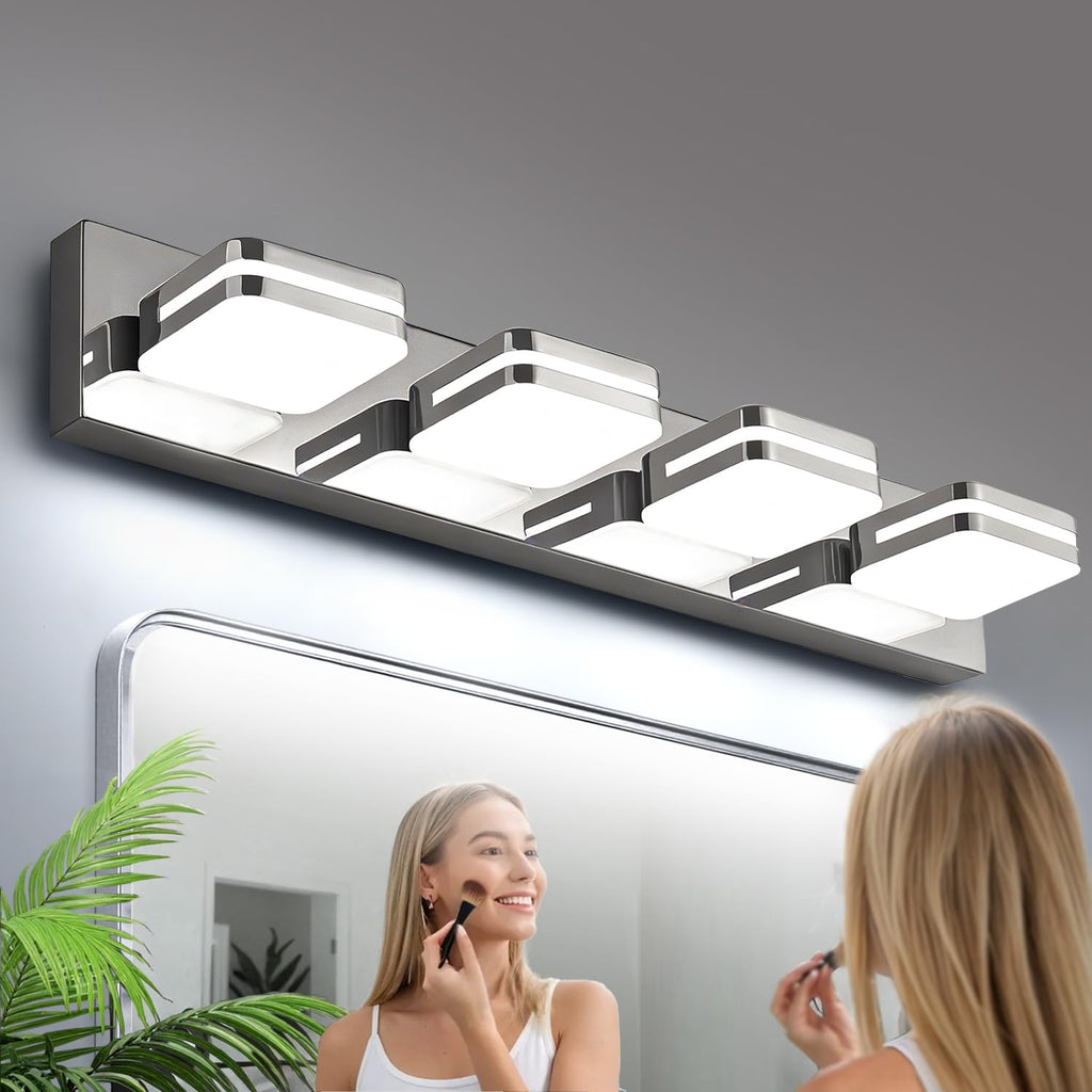 360° Rotate LED Bathroom Vanity Light Fixtures, 1300LM Acrylic Brushed Nickel Vanity Lights for Bathroom, Modern Wall Lighting Fixtures Over Mirror Kitchen Living Hallway (Natural White Light 5000K)
