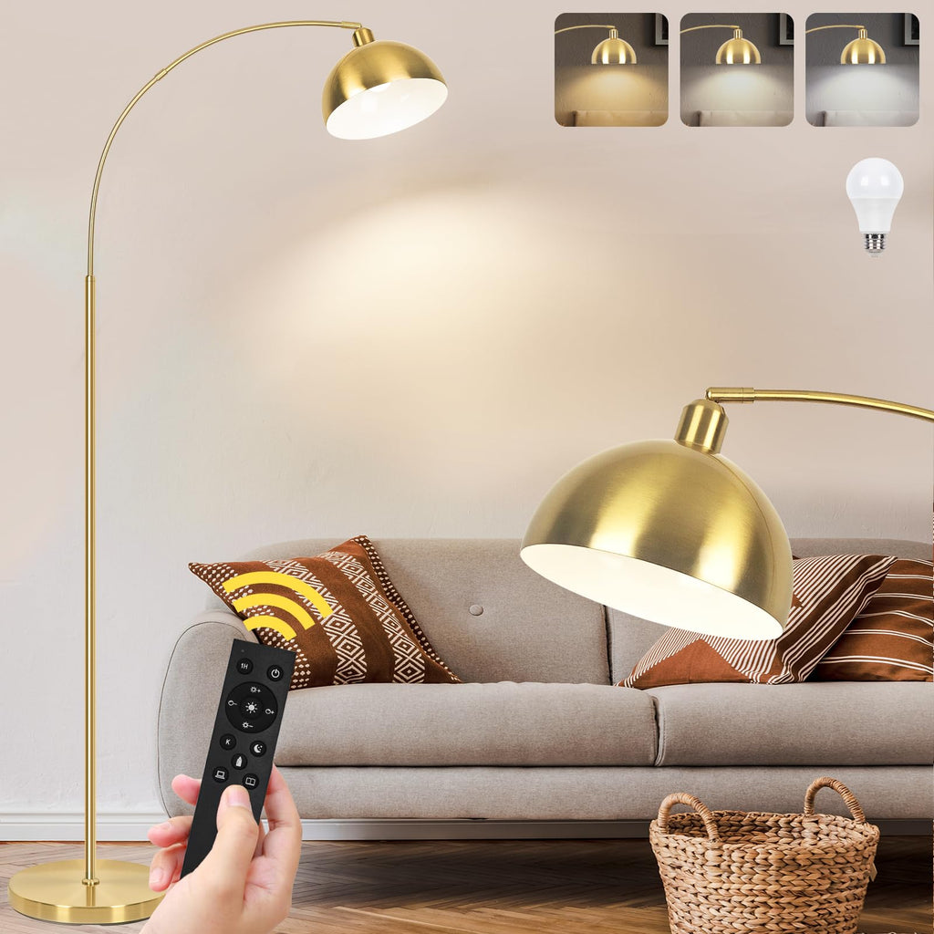 【Upgraded】Black Arc Floor Lamps for Living Room - Dimmable Arched Floor Lamp with Remote Control & 2700-6000K 9W LED Bulb Included, Modern Arch Standing lamp, Industrial Tall Lamp for Bedroom Reading