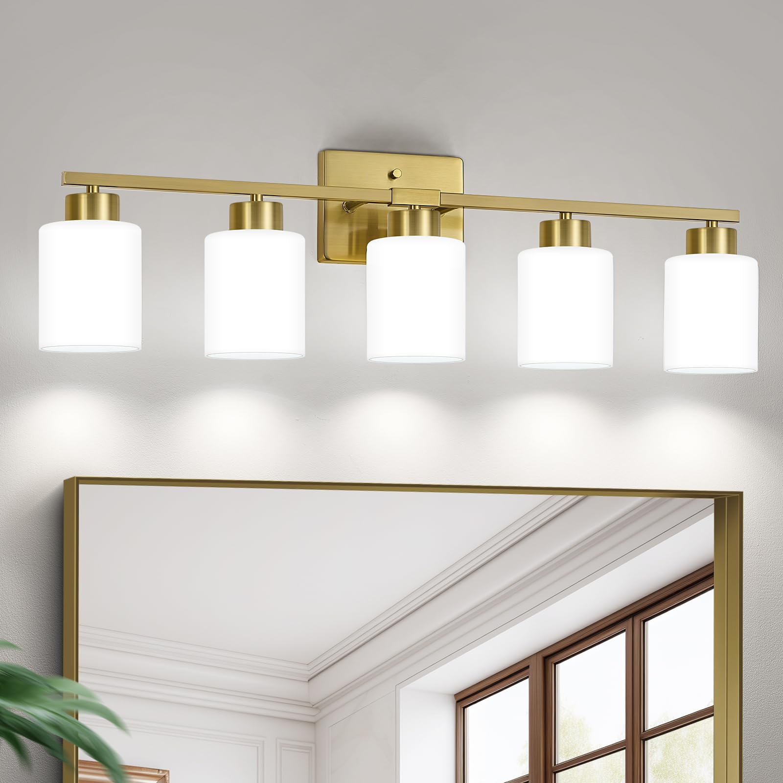 FonmYim Brushed Nickel Bathroom Light Fixtures, 3-Light Modern Vanity Light Over Mirror, Wall Sconces with Milky White Frosted Glass Shades, E26 Socket (Bulbs Not Included)