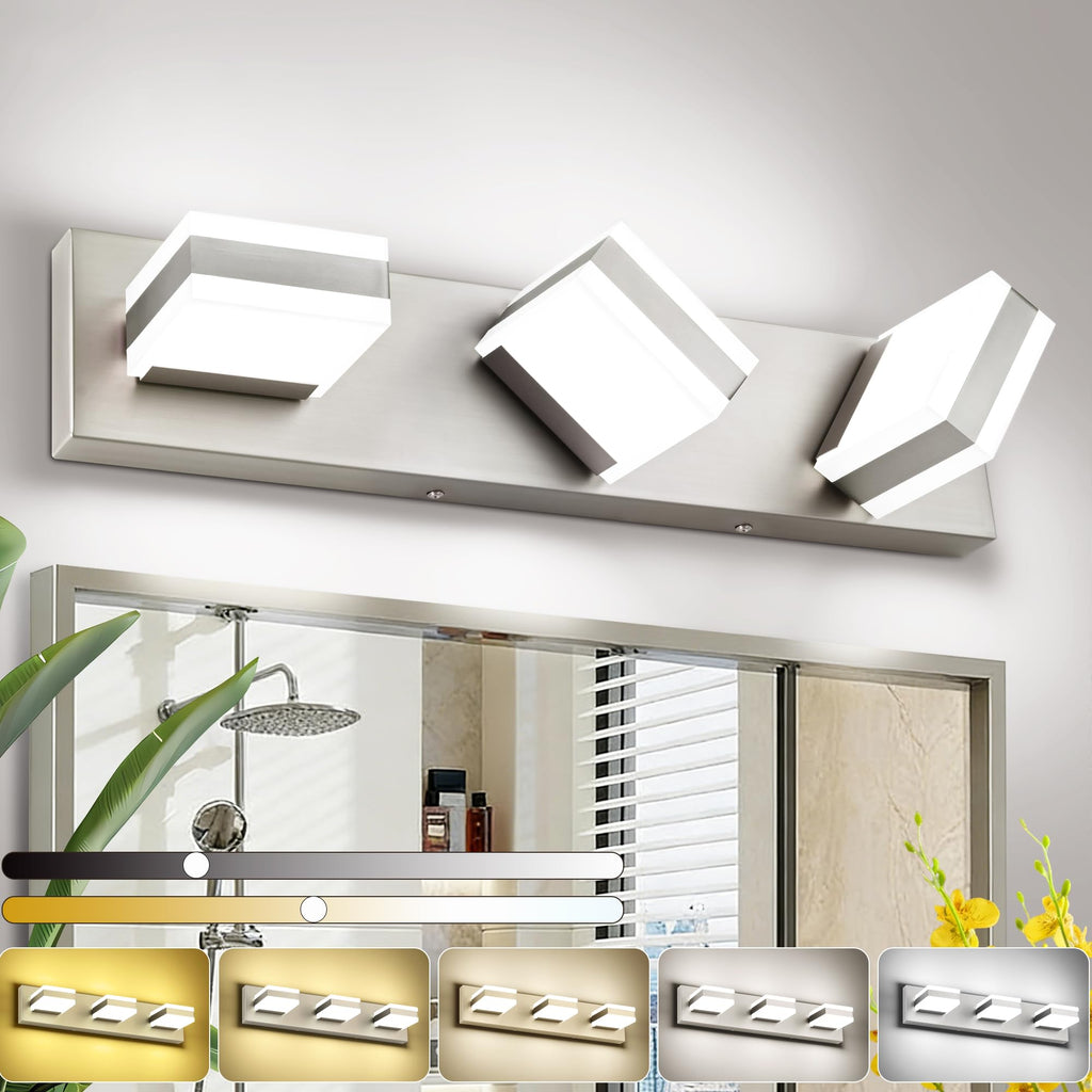 SOLFART Bathroom Vanity Lights Brushed Nickel Light Fixtures for Bathroom Above Mirror 4 Light Led Lights Bath Lighting Fixture Nickel