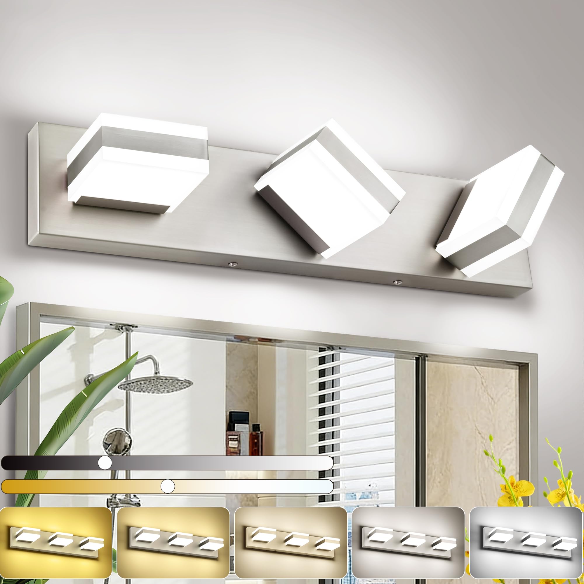 SOLFART Bathroom Vanity Lights Brushed Nickel Light Fixtures for Bathroom Above Mirror 4 Light Led Lights Bath Lighting Fixture Nickel