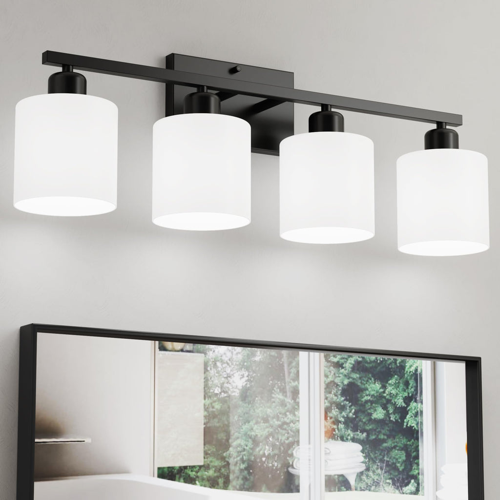 Bathroom Light Fixtures Over Mirror Brushed Nickel, Rustproof 3-Light Bathroom Vanity Lights, 18 Inches Modern Wall Sconces E26 Base, Milky White Glass Shades, Bulbs Not Included