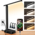 LED Desk Lamp with Power Strip, 3 AC Outlets & 4 USB Ports (2 USB-C), Stepless Dimming & 2800K-6500K Eye-Caring Desk Light, Foldable Table Lamp with 5FT Cord for Home Office, Dorm Room Essentials