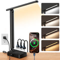 LED Desk Lamp with Power Strip, 3 AC Outlets & 4 USB Ports (2 USB-C), Stepless Dimming & 2800K-6500K Eye-Caring Desk Light, Foldable Table Lamp with 5FT Cord for Home Office, Dorm Room Essentials
