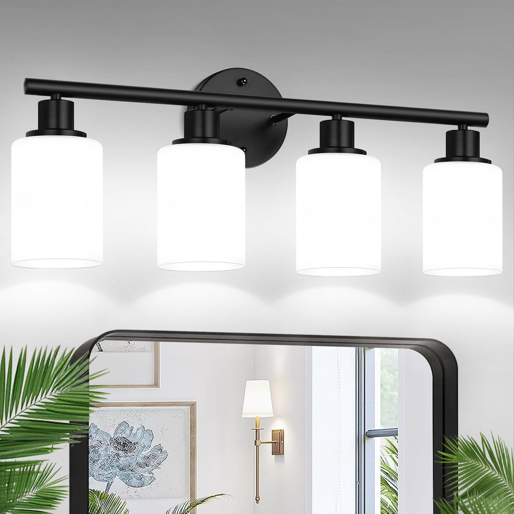 Zarbitta 3-Light Bathroom Light Fixtures, Brushed Nickel Vanity Light, Farmhouse Wall Lights with Milky White Frosted Glass Shades, Bathroom Wall Lamp for Mirror Kitchen Bedroom Hallway Living Room
